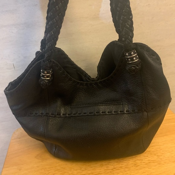 The Sak Sleek Black Leather Shoulder Bag Braided Handle with Smooth Finish - Picture 1 of 13